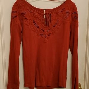 Free People Lace Detail Long Sleeve Top